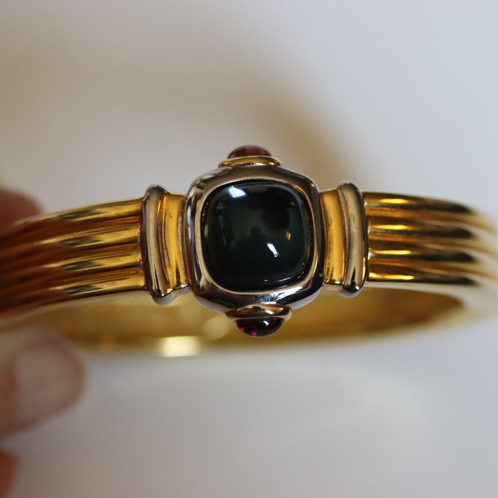 Vintage Signed Nolan Miller Hinged Bracelet Blue and Purple Cabochons